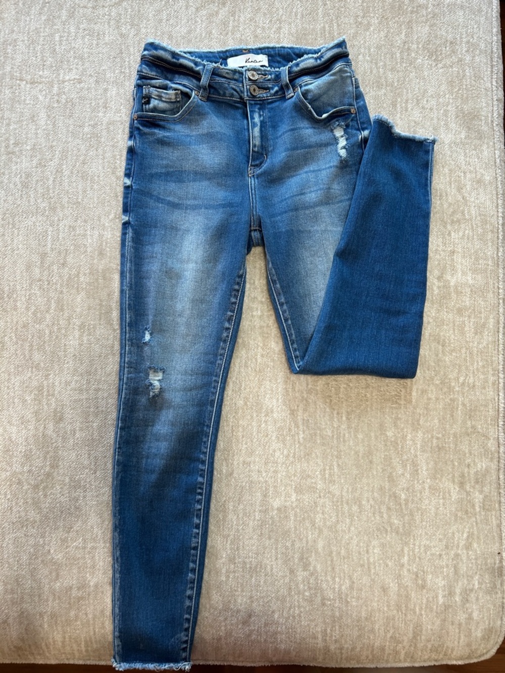 KanCan Medium Blue Skinny Jeans with Faded & Distressed Detail